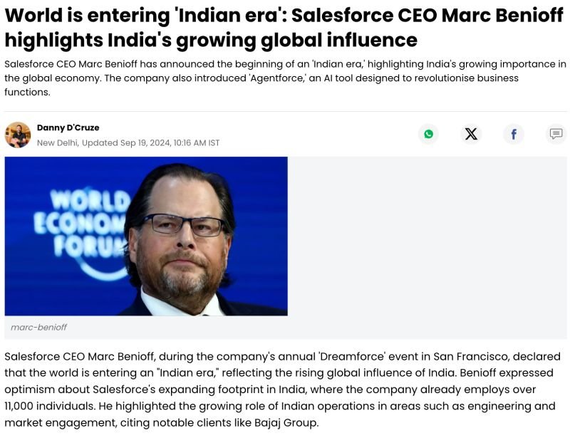 As Marc Benioff said recently: "The world is moving into the Indian ๐ฎ๐ณ era." ๐