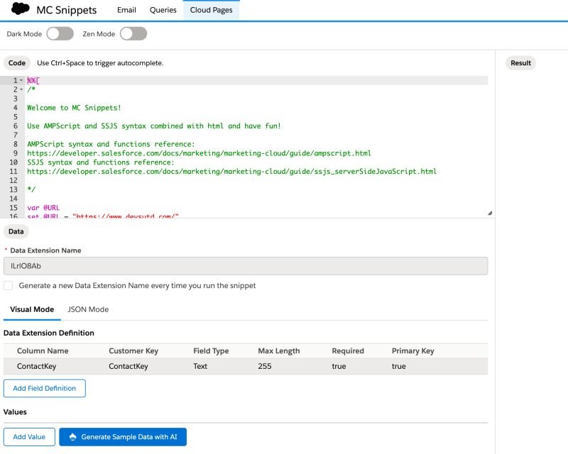 ๐ Check this out: MC Snippets, a tool and playground for Marketing Cloud devs! โจ