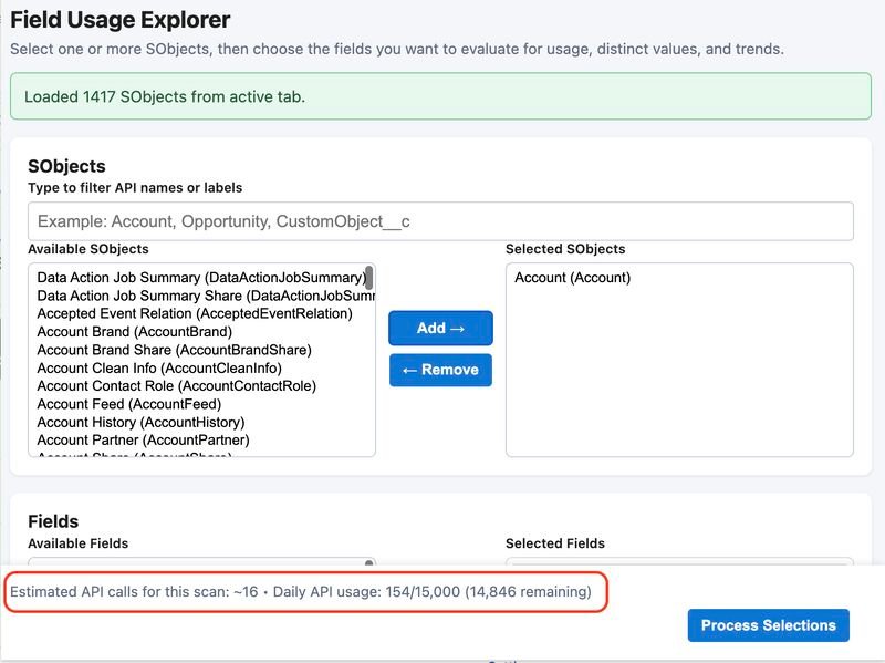 I've made some upgrades and fixes to my Salesforce Field Usage Extension.