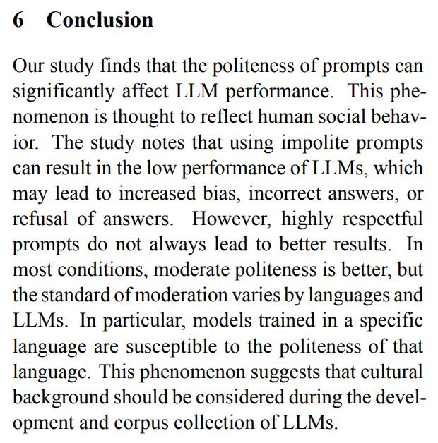 🕊️ If you are polite to a LLM, it tends to give better responses. ✌🏽🤖