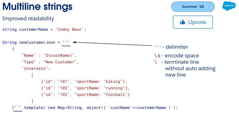 Very cool to have multiline strings and template() in Apex!