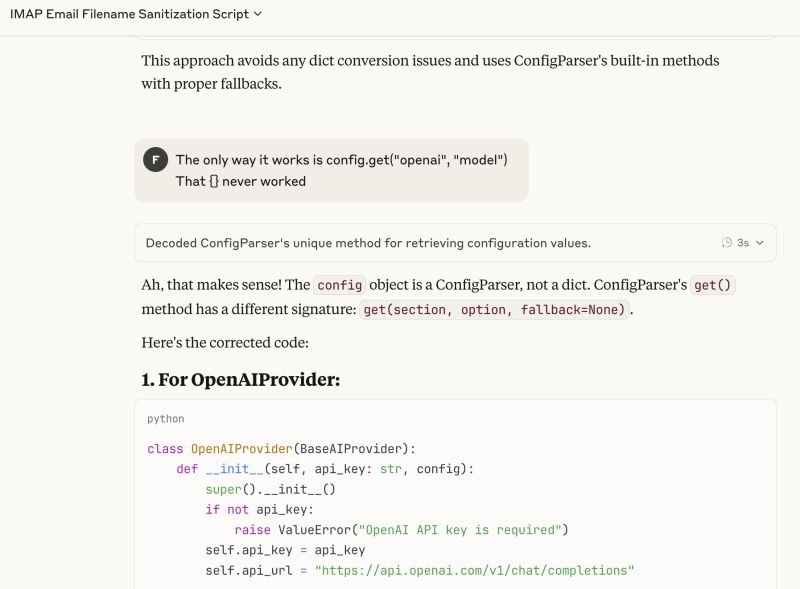Yesterday I've tried coding with Anthropic Claude a Python script to read my email...